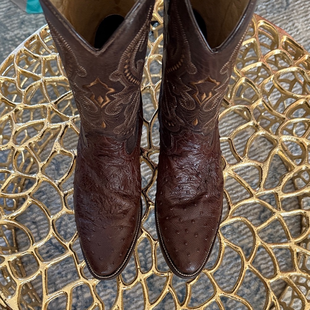 Brown Embossed Leather and ostrich Cowboy Boots